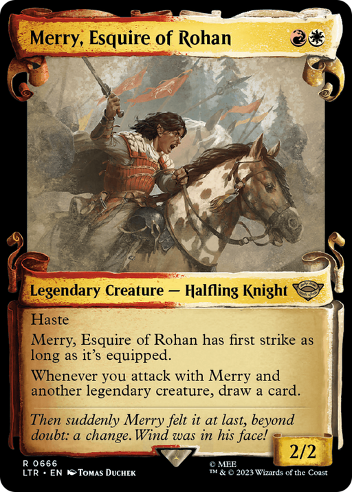 Merry, Esquire of Rohan (LTR-666) [The Lord of the Rings: Tales of Middle-earth] (Showcase) MTG Single Wizards of the Coast