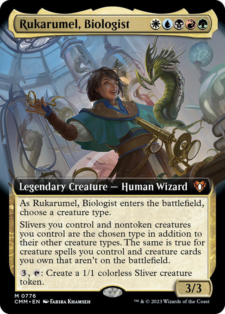 Rukarumel, Biologist (CMM-776) [Commander Masters] (Extended Art) Foil MTG Single Wizards of the Coast