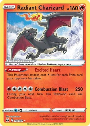 Radiant Charizard (20/159) Holofoil [SWSH Crown Zenith] Pokemon Single Pokémon