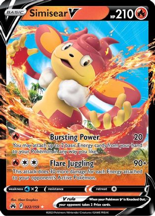 Simisear V (22/159) Holofoil [SWSH: Crown Zenith] Pokemon Single Pokémon