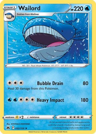 Wailord (32/159) [SWSH: Crown Zenith] Pokemon Single Pokémon
