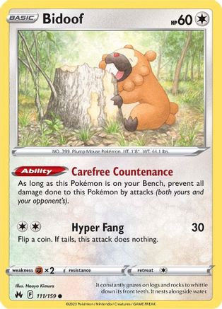 Bidoof (111/159) [SWSH: Crown Zenith] Pokemon Single Pokémon