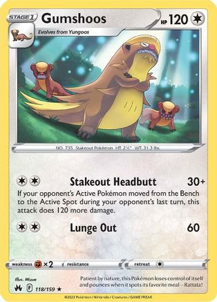 Gumshoos (118/159) [SWSH: Crown Zenith] Pokemon Single Pokémon