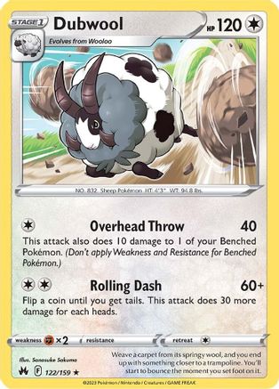 Dubwool (122/159) Reverse Holofoil [SWSH: Crown Zenith] Pokemon Single Pokémon