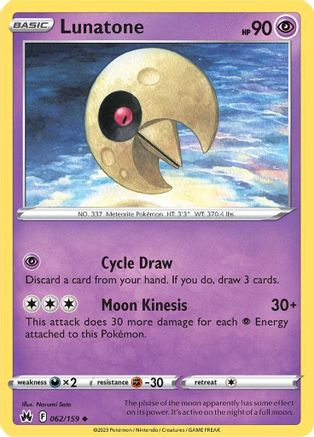 Lunatone (62/159) Reverse Holofoil [SWSH: Crown Zenith] Pokemon Single Pokémon