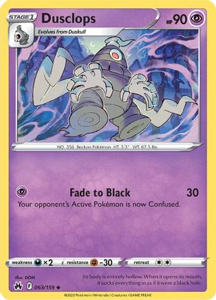 Dusclops (63/159) Reverse Holofoil [SWSH: Crown Zenith] Pokemon Single Pokémon