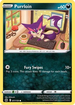 Purrloin (77/159) Reverse Holofoil [SWSH: Crown Zenith] Pokemon Single Pokémon