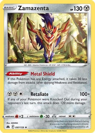 Zamazenta (97/159) Reverse Holofoil [SWSH: Crown Zenith] Pokemon Single Pokémon