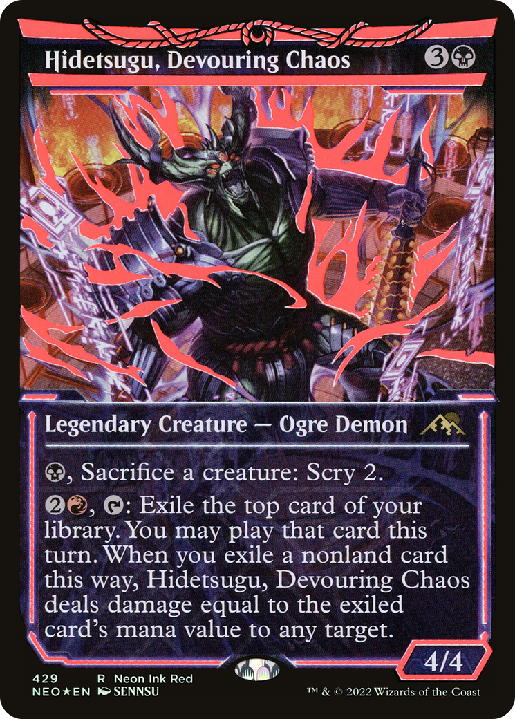Hidetsugu, Devouring Chaos (Neon Red) (NEO-429) [Kamigawa: Neon Dynasty] (Showcase) Foil MTG Single Wizards of the Coast