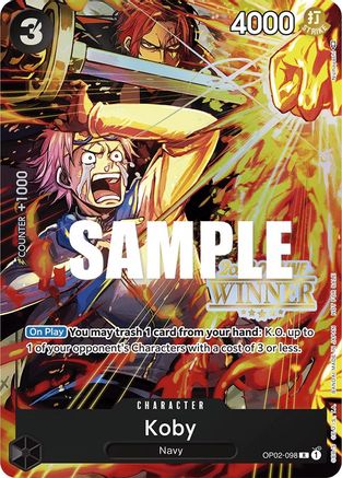 Koby (Offline Regional 2023) [Winner] (OP02-098) [One Piece Promotion Cards] Foil One Piece Single Bandai