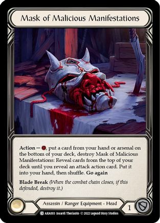 Mask of Malicious Manifestations [ARA003] (Outsiders Arakni Blitz Deck) Flesh And Blood Single Flesh And Blood   