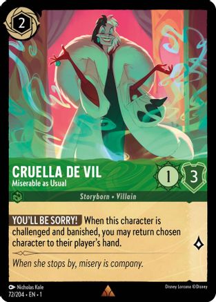 Cruella de Vil - Miserable as Usual (72/204) [The First Chapter] Cold Foil Lorcana Single Disney