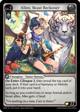 Allen, Beast Beckoner (016) [Dawn of Ashes 1st Edition] Grand Archive Single Weebs of the Shore