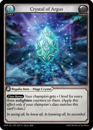 Crystal of Argus (029) [Dawn of Ashes 1st Edition] Foil Grand Archive Single Weebs of the Shore
