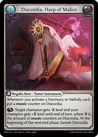 Discordia, Harp of Malice (032) [Dawn of Ashes 1st Edition] Grand Archive Single Weebs of the Shore