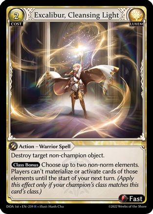 Excalibur, Cleansing Light (259) [Dawn of Ashes 1st Edition] Foil Grand Archive Single Weebs of the Shore