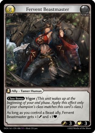 Fervent Beastmaster (086) [Dawn of Ashes 1st Edition] Foil Grand Archive Single Weebs of the Shore