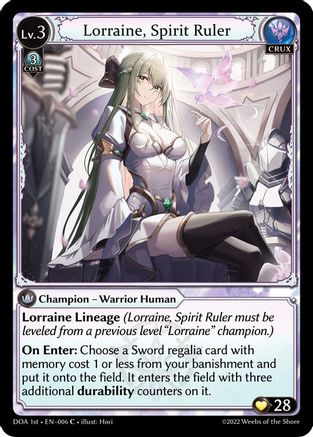 Lorraine, Spirit Ruler (006) [Dawn of Ashes 1st Edition] Grand Archive Single Weebs of the Shore