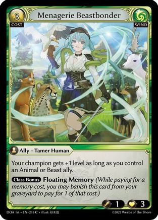 Menagerie Beastbonder (215) [Dawn of Ashes 1st Edition] Grand Archive Single Weebs of the Shore