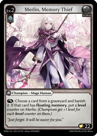 Merlin, Memory Thief (017) [Dawn of Ashes 1st Edition] Grand Archive Single Weebs of the Shore