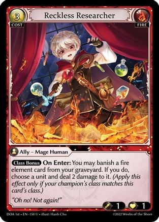 Reckless Researcher (150) [Dawn of Ashes 1st Edition] Grand Archive Single Weebs of the Shore
