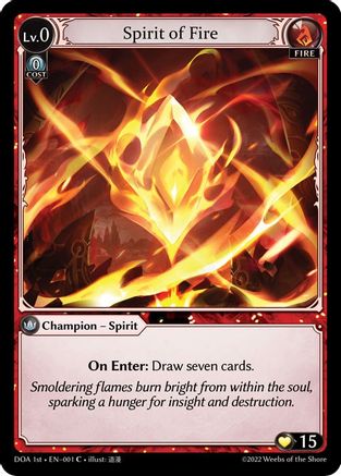 Spirit of Fire (001) [Dawn of Ashes 1st Edition] Grand Archive Single Weebs of the Shore