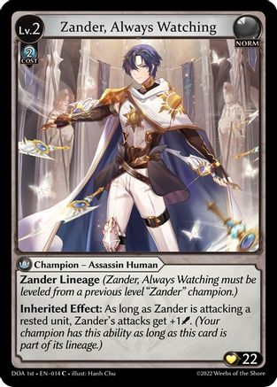 Zander, Always Watching (014) [Dawn of Ashes 1st Edition] Foil Grand Archive Single Weebs of the Shore
