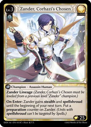 Zander, Corhazi's Chosen (015) [Dawn of Ashes 1st Edition] Grand Archive Single Weebs of the Shore