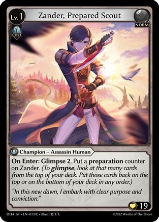 Zander, Prepared Scout (013) [Dawn of Ashes 1st Edition] Grand Archive Single Weebs of the Shore