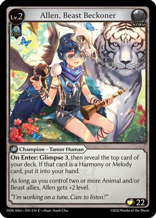 Allen, Beast Beckoner (016) [Dawn of Ashes Alter Edition] Foil Grand Archive Single Weebs of the Shore