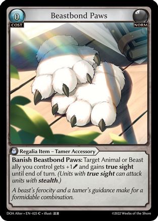 Beastbond Paws (025) [Dawn of Ashes Alter Edition] Grand Archive Single Weebs of the Shore