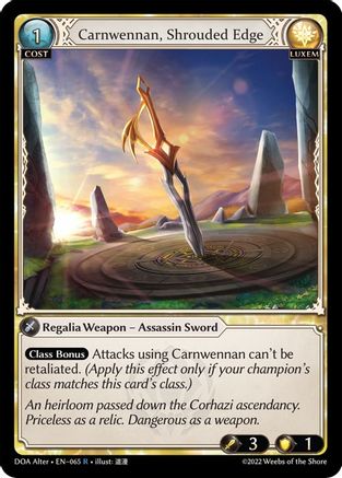 Carnwennan, Shrouded Edge (065) [Dawn of Ashes Alter Edition] Grand Archive Single Weebs of the Shore