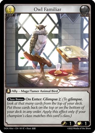 Owl Familiar (101) [Dawn of Ashes Alter Edition] Foil Grand Archive Single Weebs of the Shore