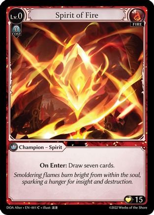 Spirit of Fire (001) [Dawn of Ashes Alter Edition] Grand Archive Single Weebs of the Shore