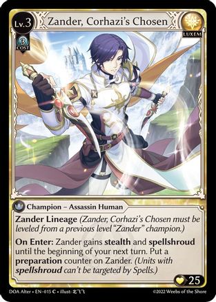 Zander, Corhazi's Chosen (015) [Dawn of Ashes Alter Edition] Grand Archive Single Weebs of the Shore