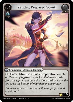 Zander, Prepared Scout (013) [Dawn of Ashes Alter Edition] Grand Archive Single Weebs of the Shore