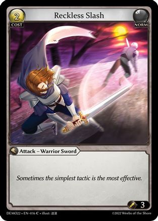 Reckless Slash (016) [2022 Demo Deck] Grand Archive Single Weebs of the Shore