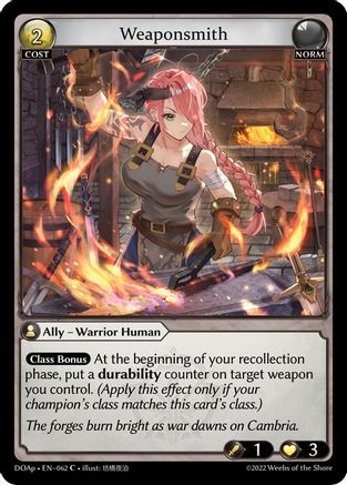 Weaponsmith (062) [Dawn of Ashes Prelude] Grand Archive Single Weebs of the Shore
