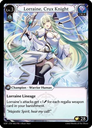Lorraine, Crux Knight (002) [Kickstarter Promotional Cards] Foil Grand Archive Single Weebs of the Shore