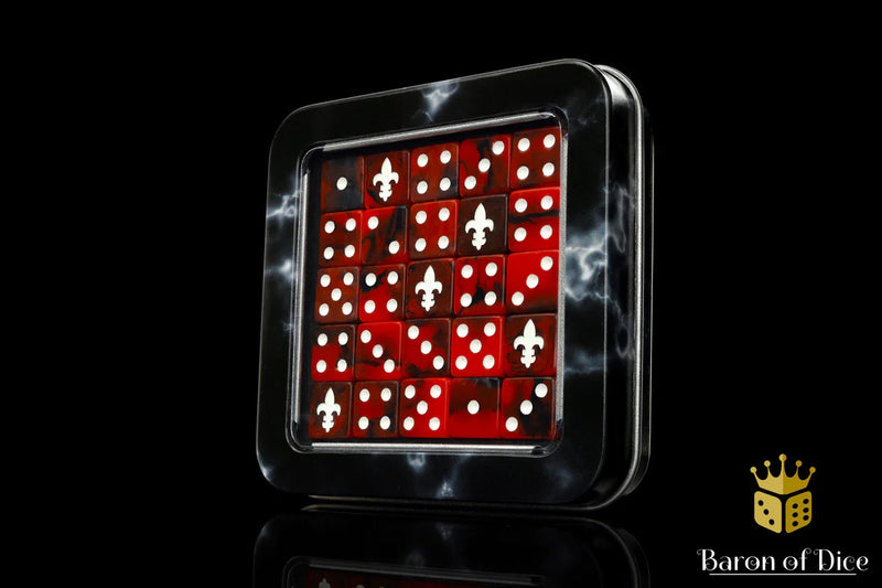 Baron of Dice: "Fleur De Lis - Red" 25x12mm Square Corner Dice Dice & Gaming Accessories Baron of Dice