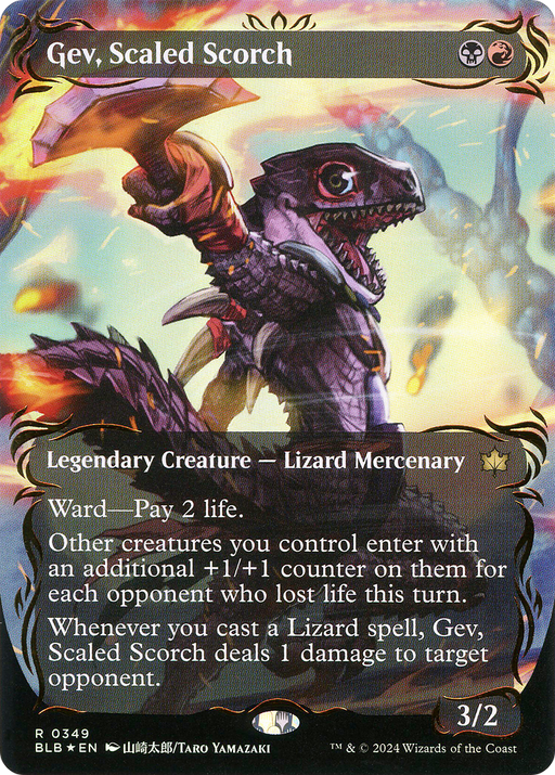 Gev, Scaled Scorch (Raised Foil) (BLB-349) [Bloomburrow] (Showcase) (Borderless) Foil MTG Single Wizards of the Coast