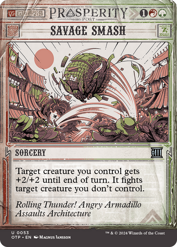 Savage Smash (OTP-053) [Breaking News] (Showcase) (Borderless) Foil MTG Single Wizards of the Coast