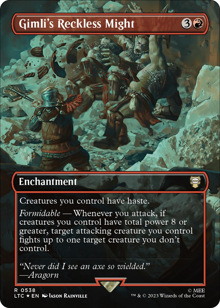 Gimli's Reckless Might (Surge Foil) (LTC-538) [Tales of Middle-earth Commander] (Borderless) Foil MTG Single Wizards of the Coast