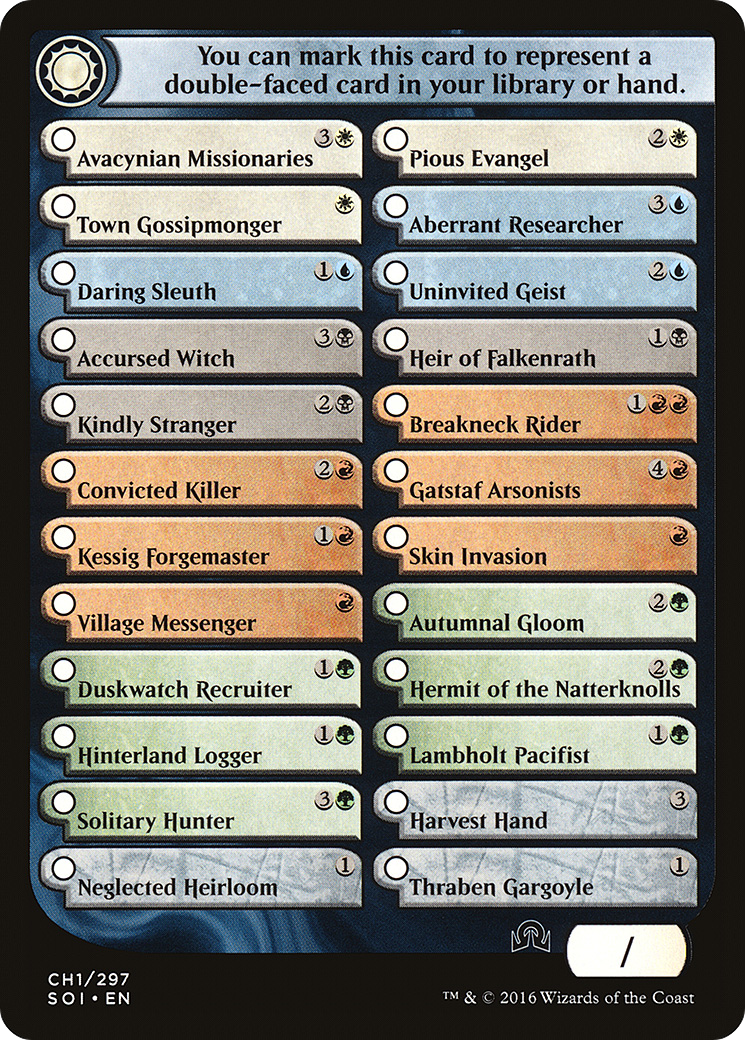 Checklist Card - (CH1) Shadows over Innistrad (SOI-CH1) [Tokens] Shadows over Innistrad Tokens MTG Single Wizards of the Coast