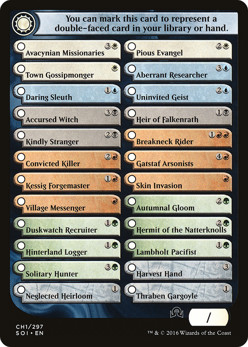 Checklist Card - (CH1) Shadows over Innistrad (SOI-CH1) [Tokens] Shadows over Innistrad Tokens MTG Single Wizards of the Coast