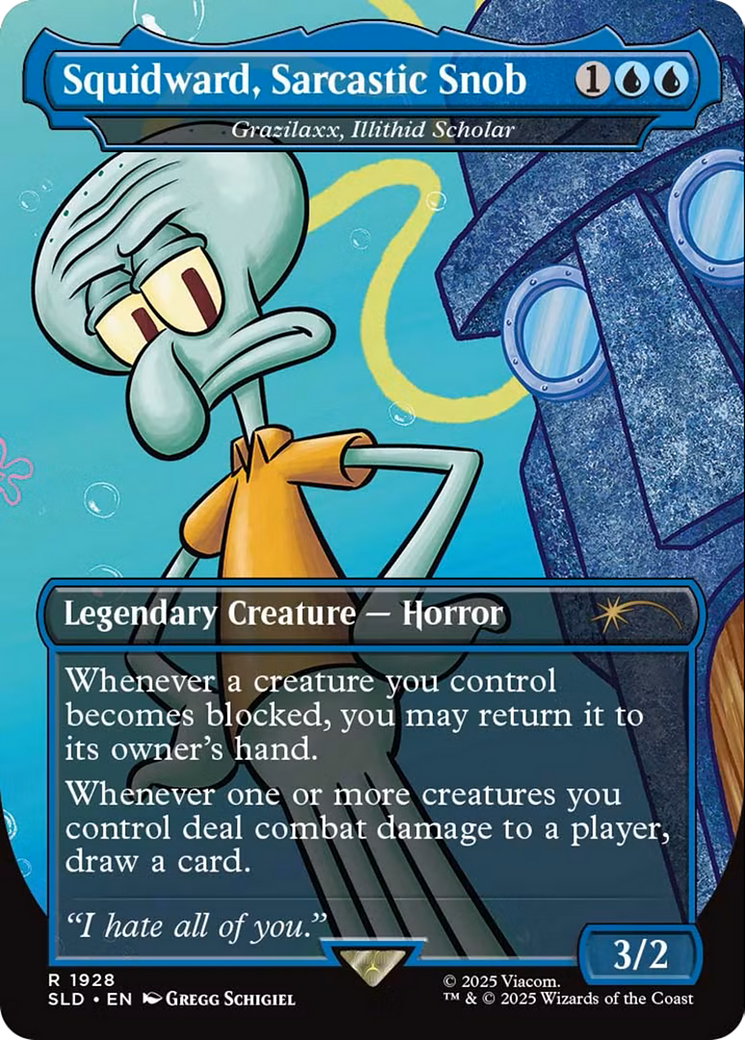Squidward, Sarcastic Snob - Grazilaxx, Illithid Scholar (SLD-1928) [Secret Lair Drop] (Borderless) Foil MTG Single Wizards of the Coast
