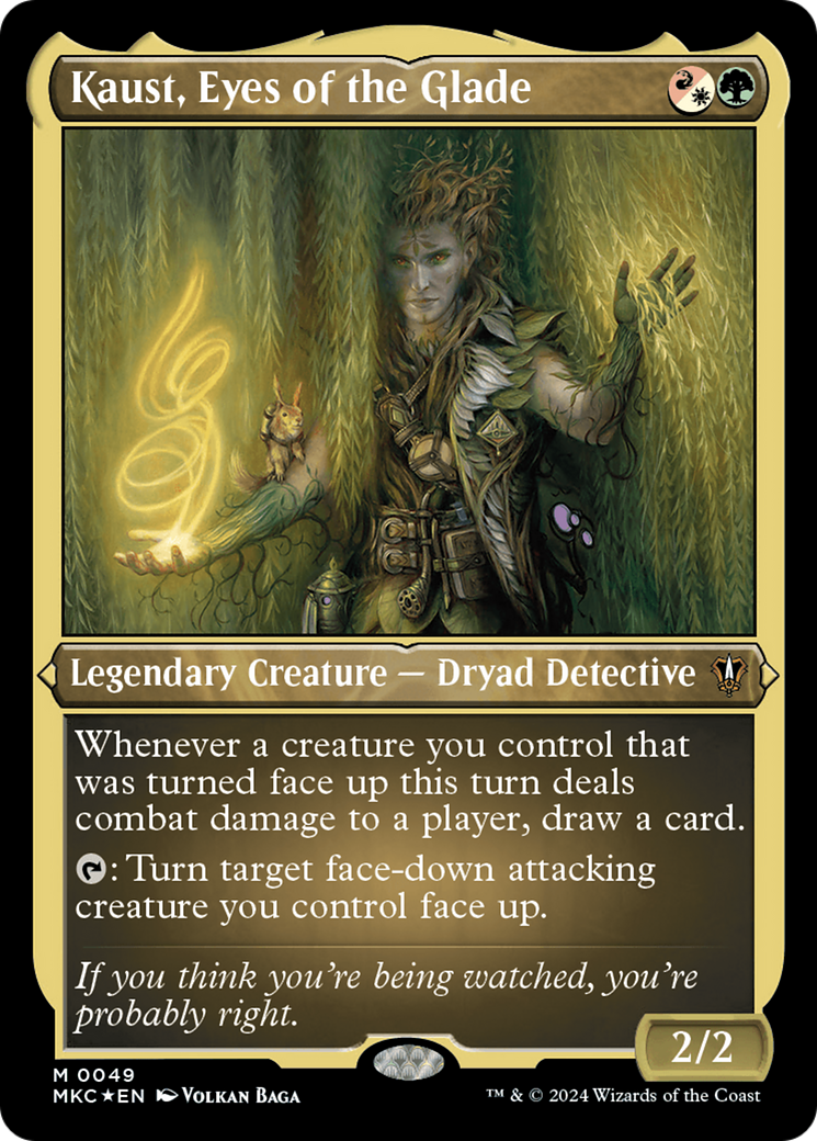 Kaust, Eyes of the Glade (Display Commander) - Thick Stock (MKC-049) [Murders at Karlov Manor Commander] Foil MTG Single Wizards of the Coast