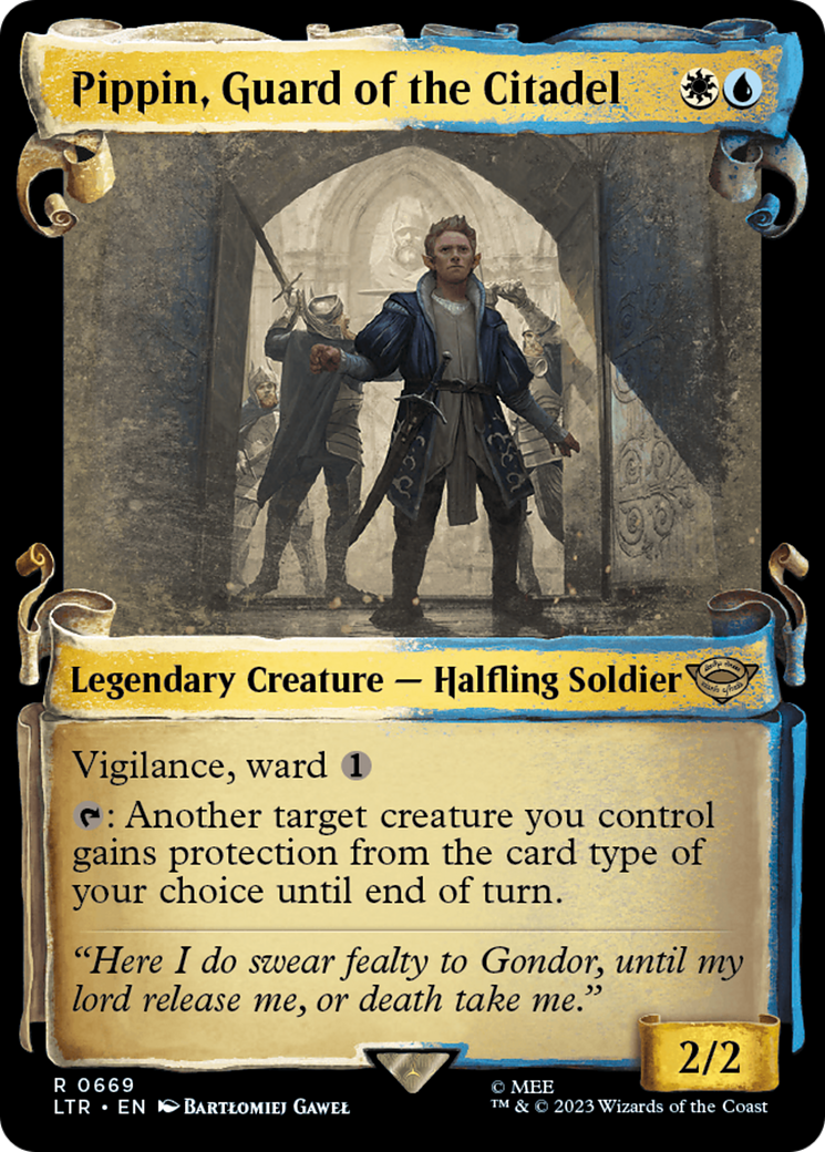 Pippin, Guard of the Citadel (Showcase Scrolls) (LTR-669) [The Lord of the Rings: Tales of Middle-earth] (Showcase) MTG Single Wizards of the Coast