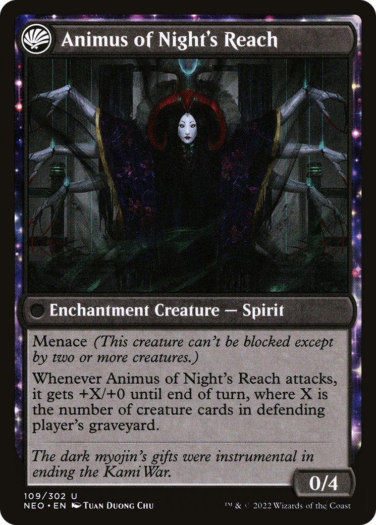 The Long Reach of Night // Animus of Night's Reach (NEO-109) [Kamigawa: Neon Dynasty] Foil MTG Single Wizards of the Coast