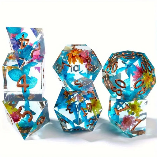Seriously Good Dice: Sharp-Edged Resin 7 Die Set "Pink/purple/blue Floral" Dice & Gaming Accessories Taps Imports